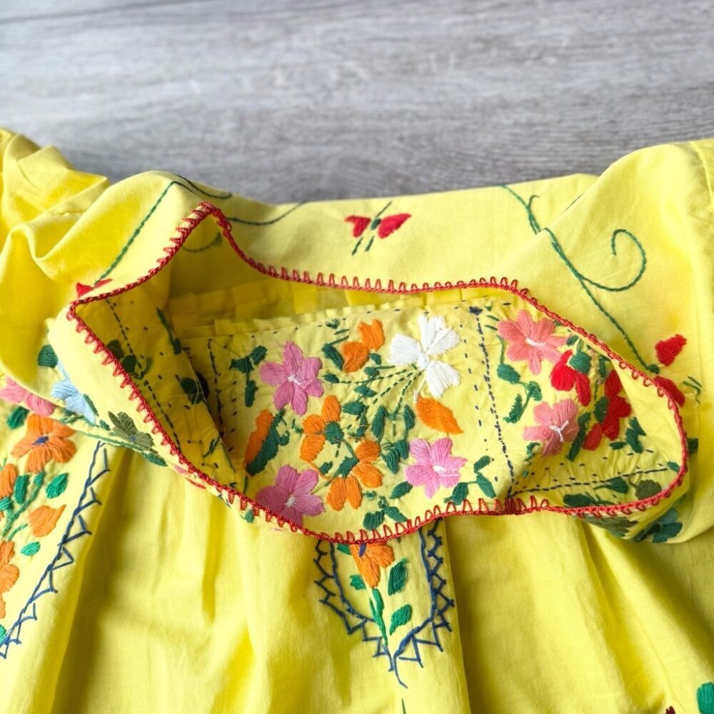Vintage Handmade 70s Mexican Embroidered Midi Dress Peasant Style - Picture 11 of 14